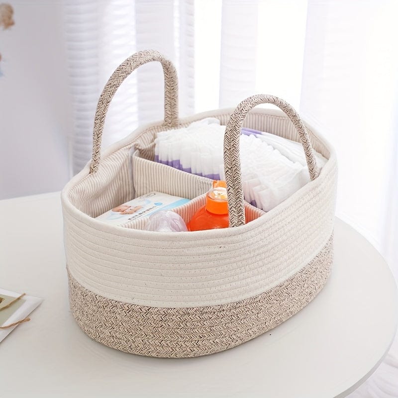 1pc Beige Woven Portable Storage Basket Baby Diaper Caddy Organizer For Boy Girl Diaper Organizer For Changing Table Perfect Basket For All Essentials