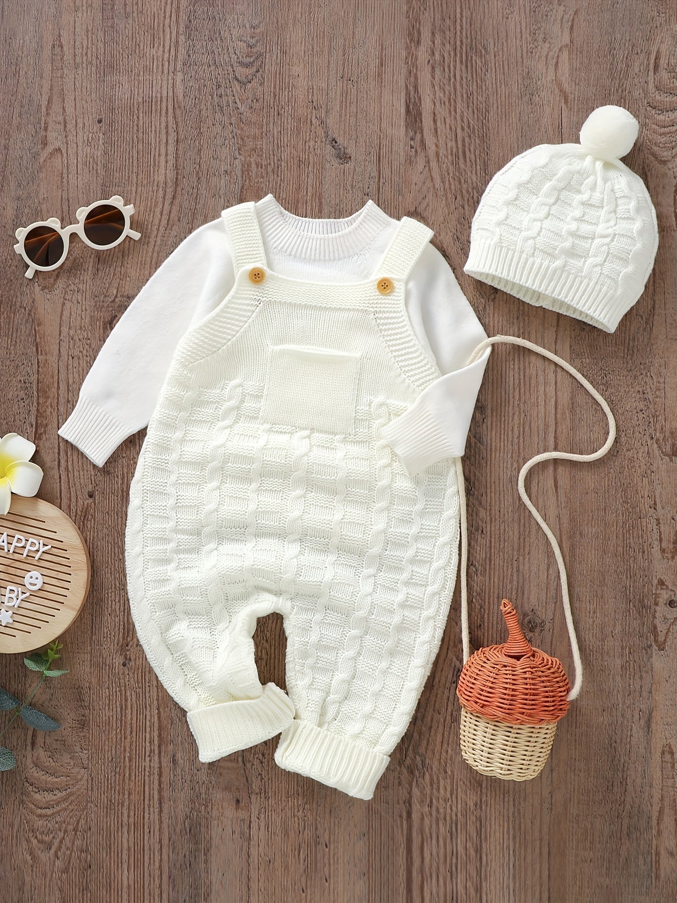 Cozy Baby Cotton Knitted Jumpsuit with Matching Hat