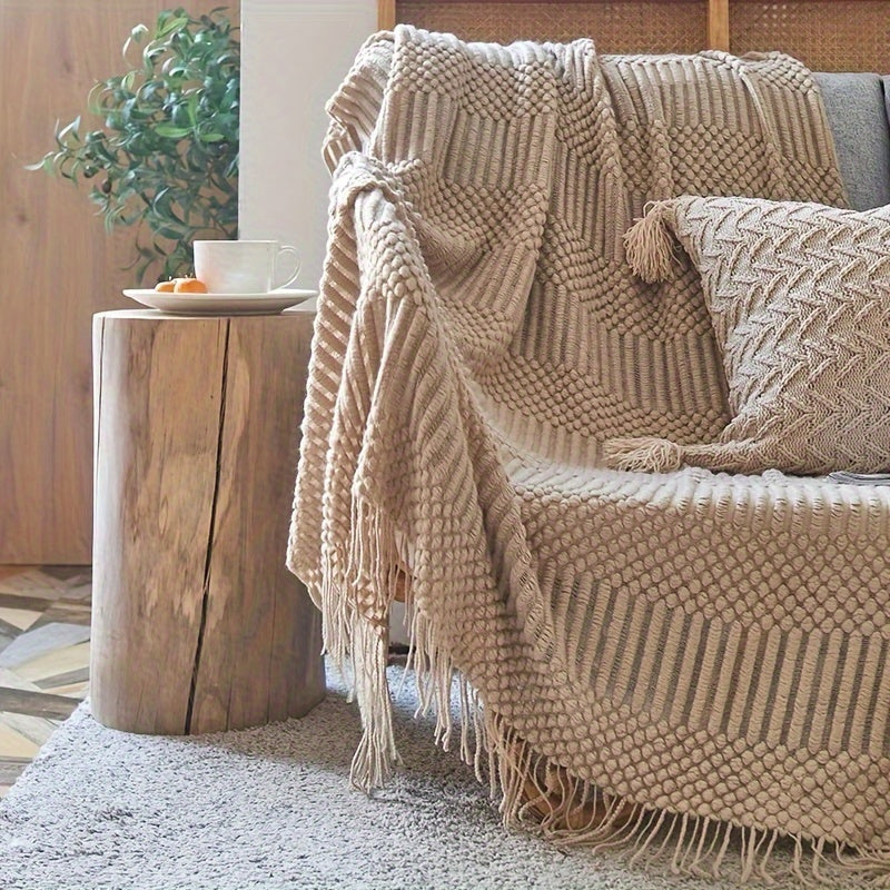 Cozy All-Season Knitted Tassel Throw Blanket